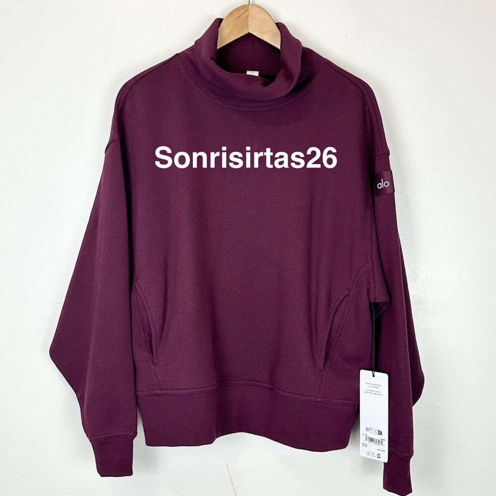 Alo Yoga Hazy Mock Neck Pullover - Burgundy Size XS Sold Out Limited Edition